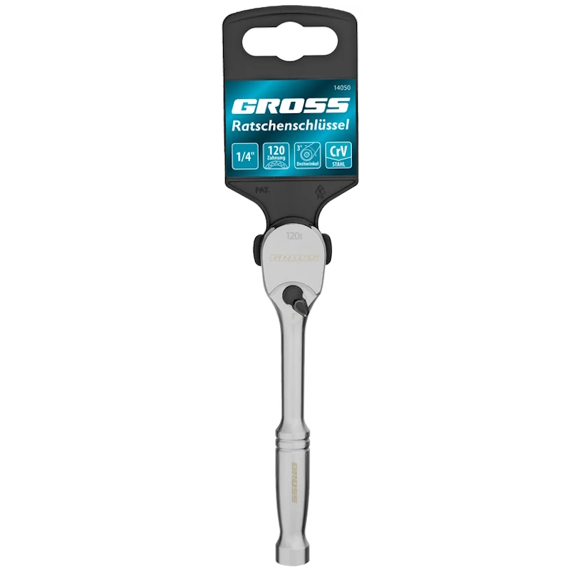 Ключ-трещотка Gross 14050, 1/4", CrV, 120 зубьев, цельнометаллический, хром в Муроме