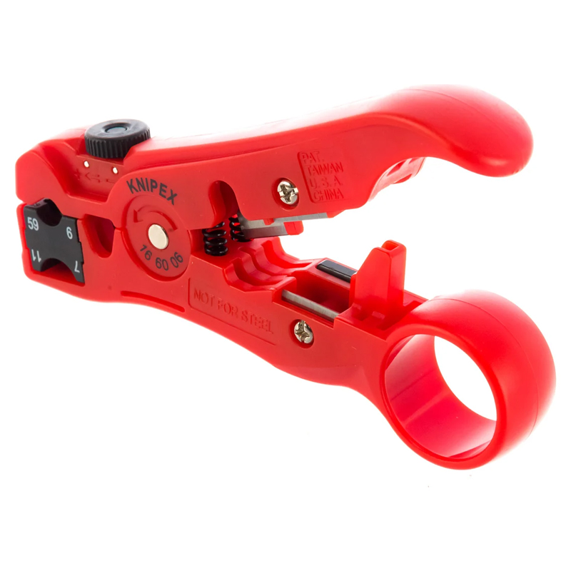 Стриппер Knipex KN-166006SB для коаксиальных RG 59/6/7/11, дата-кабелей, телефонных плоских кабелей 4P/6P/8P, длина 125мм в Иваново