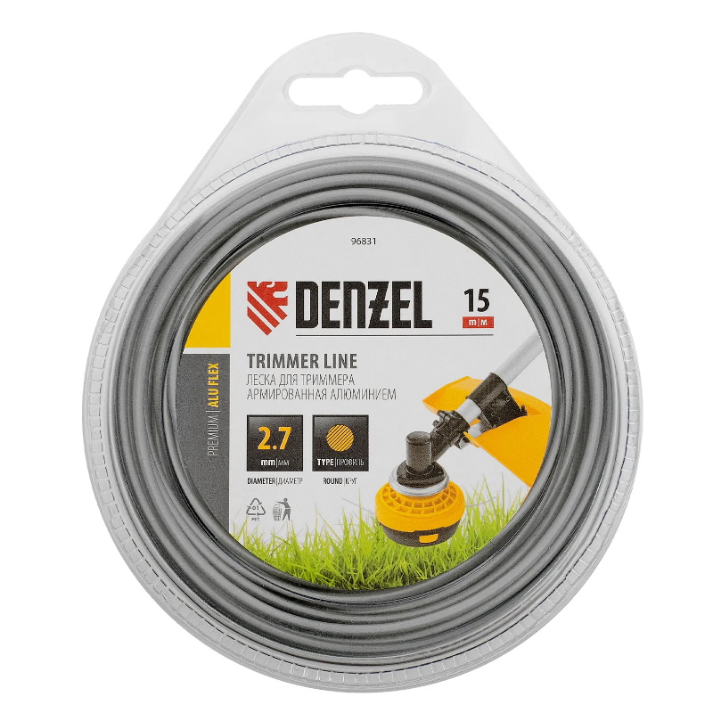 Леска для триммера армированная алюминием круглая Denzel ALUFLEX 96831, 2,7мм х 15м, блистер в Муроме