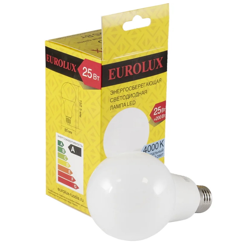Лампа светодиодная Eurolux LL-E-A70-25W-230-4K-E27 76/2/76 (груша, 25Вт, нейтр., Е27) в Коврове