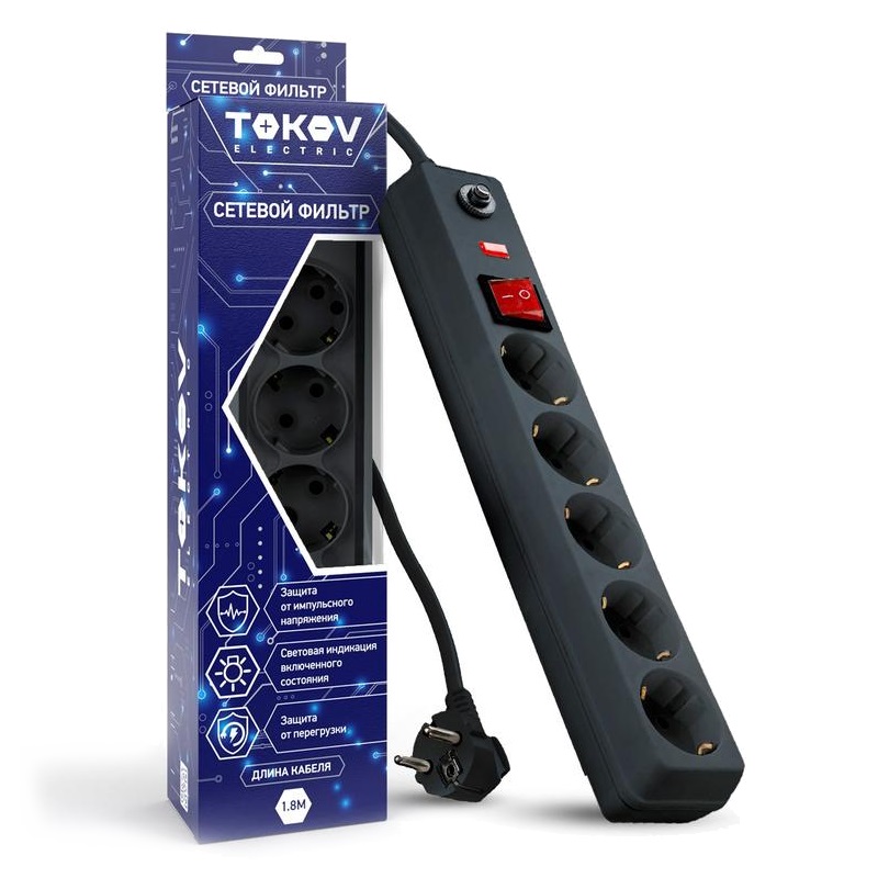 Сетевой фильтр электропитания Tokov Electric TKE-C06-SF5-18-ZV 250В черный 1181₽
