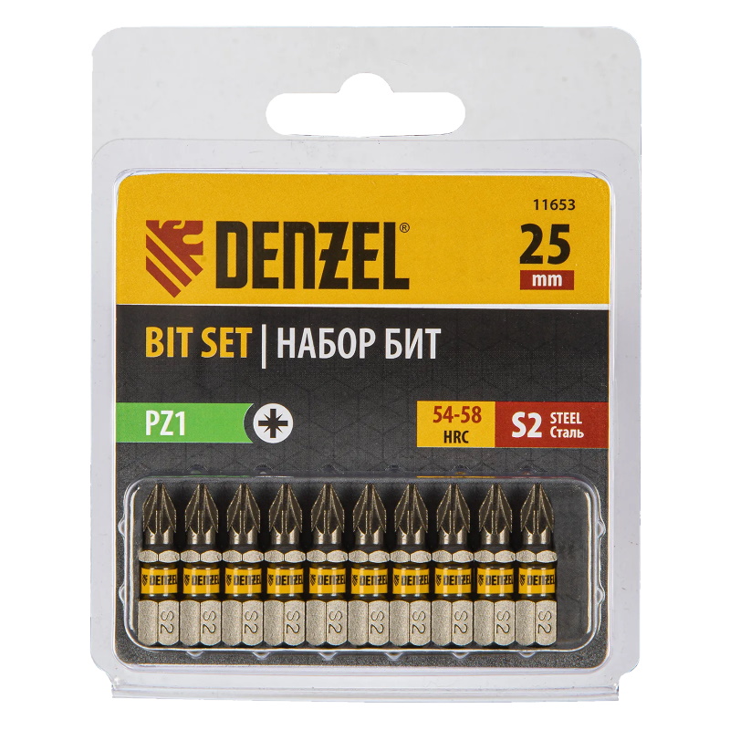 Набор бит Denzel 11653, PZ1х25, сталь S2, шестигранный профиль, 10 шт в Вологде