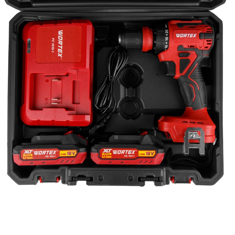 Аккумуляторная дрель-шуруповерт Wortex BD 2025 LiSET ALL1 XLT 1325843, бесщеточная, 18 В, 55 Нм, 2х2 Ач, БЗП, 10 м, в чемодане в Твери