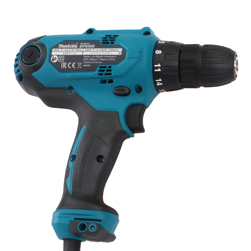 Сетевая дрель-шуруповерт Makita DF0300 (вес 1,2 кг, мощность 320 Вт, кабель 2,5 м)