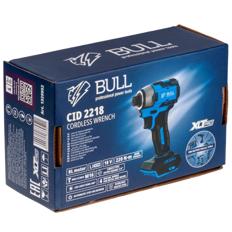 Аккумуляторный ударный гайковерт/винтоверт Bull CID 2218 SOLO 1329952, в коробке, XLTpro, бесщеточный, 18 В, 220 Н*м в Туле