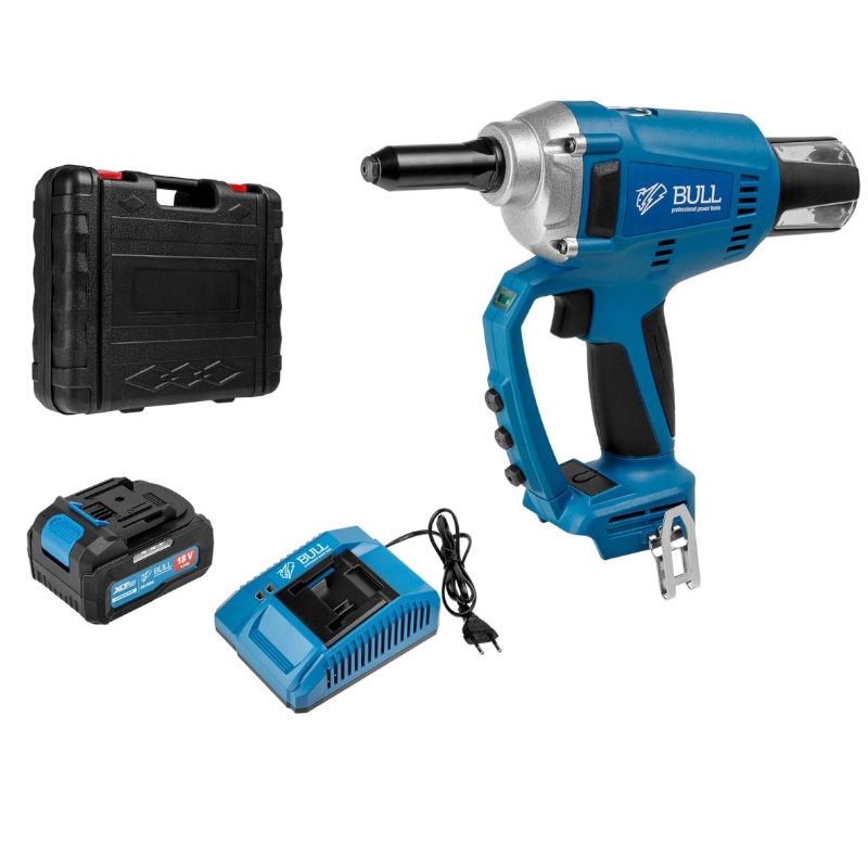 Аккумуляторный заклепочный пистолет Bull CRG 1018 XLTpro 1304594 в чем бесщет 25 мм 10000 Н 1х4 Ач 34034₽