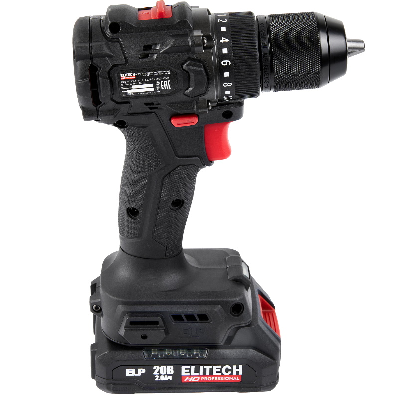 Дрель аккумуляторная Elitech HD CD 20SL2 (E2201.040.01) 205717, бесщеточный, 20В, 2х2.0Ач, ELP, БЗП-13 мм в Коврове