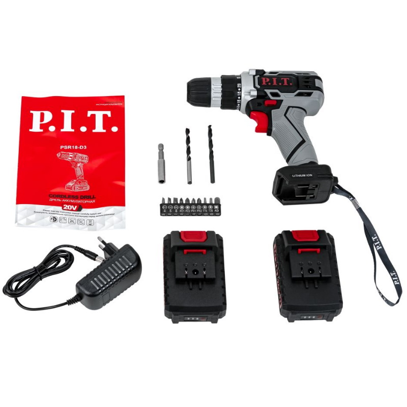 Дрель аккумуляторная P.I.T. PSR18-D3, 20В, 30Нм, 2ск, 0-350/1350, БЗП 10мм, 2 акб 1,5Ач, ЗУ, кейс