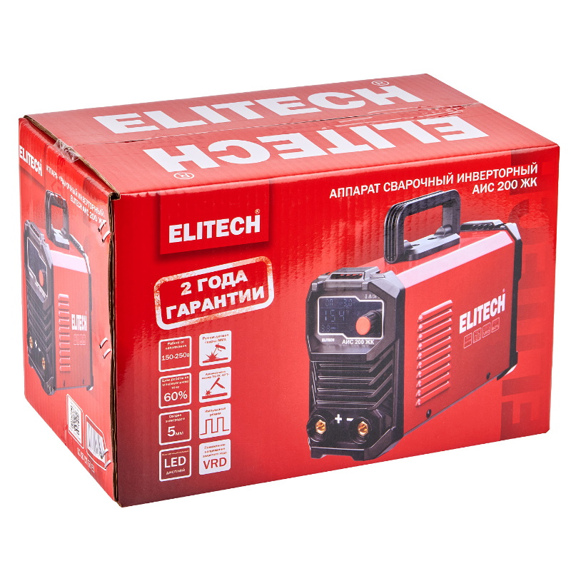 Инвертор Elitech АИС 200 ЖК 204745, MMA, 160-250В, 7.0 кВт, 20-200А в Твери