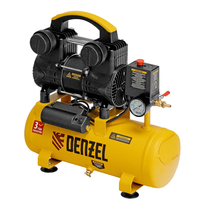 Компрессор безмасляный Denzel DLP-950/10 58141, малошумный 950 Вт,10 л, 2850 об/мин, 170 л/мин в Муроме