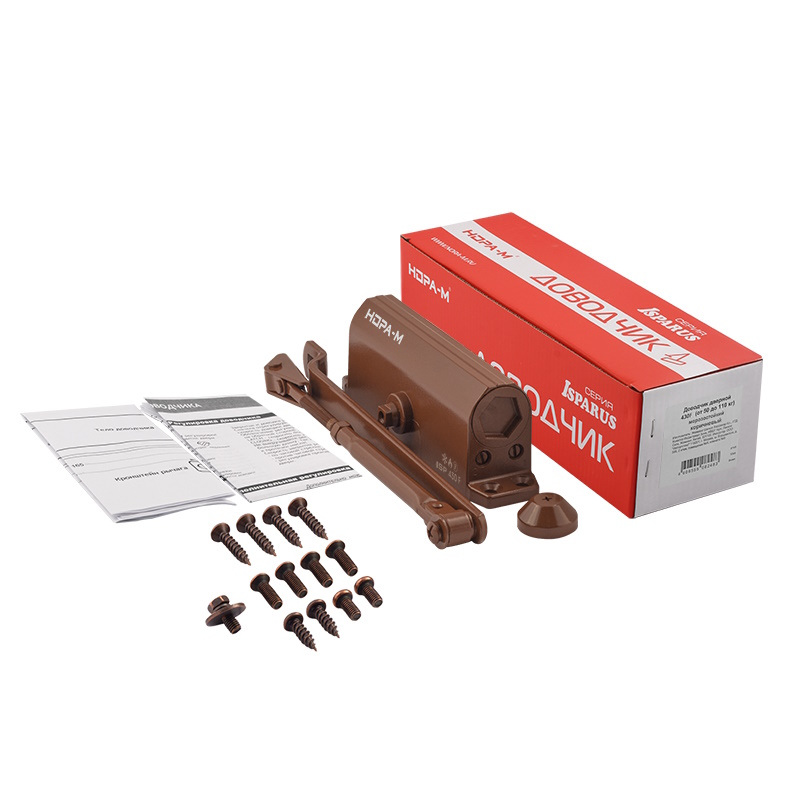 Доводчик дверной Нора-М ISPARUS 430F 18407, фиксация, от 50 до 110кг, коричневый