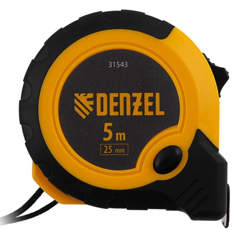 Рулетка DENZEL 31543 5м х 25мм, двухкомп. корпус, кнопка-пауза