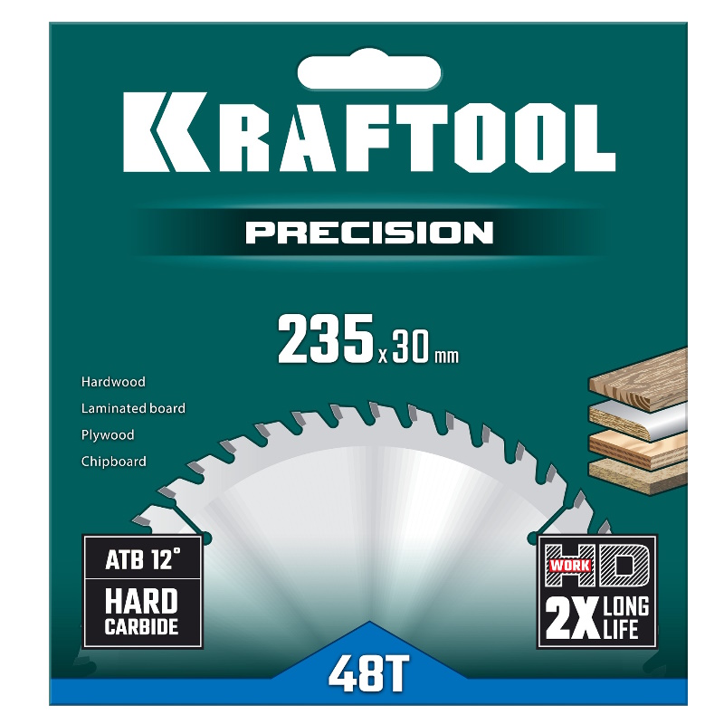 Пильный диск по дереву Kraftool Precision 36952-235-30, 235 х 30 мм, 48Т  в Вологде