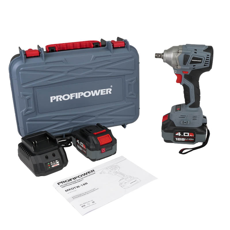 Аккумуляторный гайковерт ударный ProfiPower MKDTW-18V (330 нм, 2xLi-ion-18В, 4.0Ач, З/У, кейс, бесщеточный тип) в Угличе