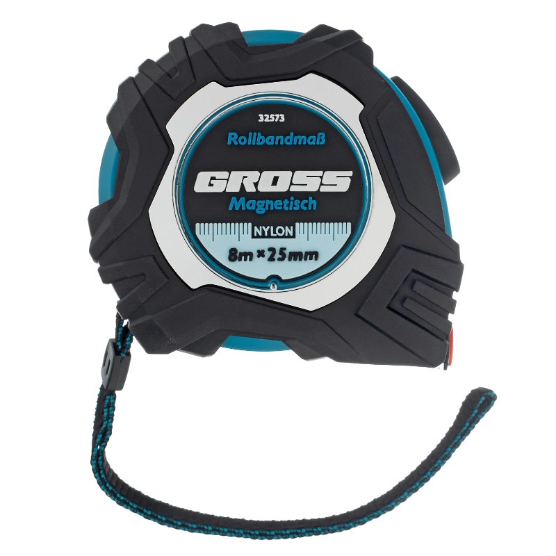 Рулетка Gross Magnetisch 32573, 8м х 25мм, обрезиненный корпус, автоматическая фиксация, нейлоновое покрытие, магнитный зацеп во Владимире