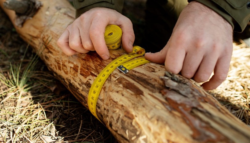 процесс измерения диаметра заготовки перед резкой