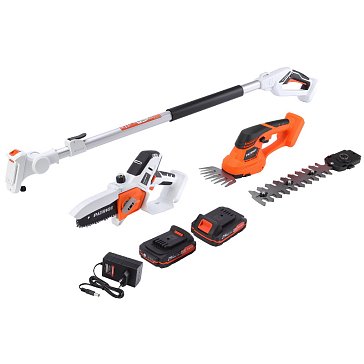 Изображение товара Набор Patriot "Ухоженный сад" 250205223: пила CS 211 + ножницы CSH 211 + унив. рукоятка + 2 акб + зарядка. 21В, UES 