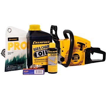 Изображение товара Бензопила Champion 246-15”, 0,325-1,3-64, 1,9кВт, 45,8см³ +ПОДАРОК (масло д/цепи,свеча зажигания,присадка,цепь)