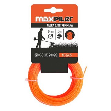 Изображение товара Леска для триммера Maxpiler MLT-12415 2.4 мм 15 м, квадрат крученый, оранжевая