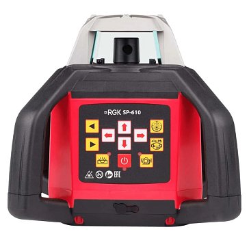 Изображение товара Ротационный нивелир Rgk SP-610 4610011870538, ротационный, красный луч, 300м, с приемником, ±0,1 мм, АКБ