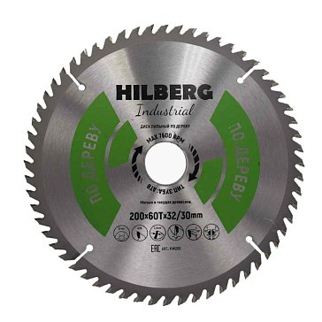 Изображение товара Hilberg HW205 пильный диск для дерева 200 мм посадка 32 мм 60 зубьев 15 градусов