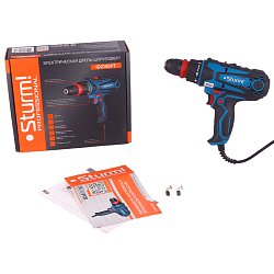 Сетевая дрель-шуруповерт Sturm ID2145PT "Проф" (патрон max 10 мм, мощность 450 вт, 1500 оборотов/мин, биты)