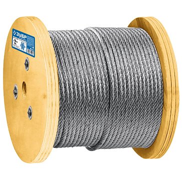 Изображение товара Трос стальной грузоподъемный Зубр Профессионал, 30415-14 (DIN 3060, свивка 6 х19 + IWR, 14 мм, L 50 м)
