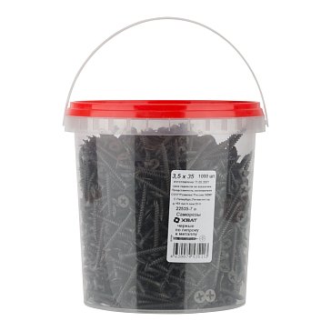 Изображение товара Саморезы по гипроку к металлу Хват 22535-7В (черные, 3,5 х 35 мм, 1000 шт.)