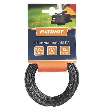 Изображение товара Леска Patriot 805205124 для триммера 12 м, квадрат, черный, 2 мм