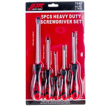 Изображение товара Набор отверток усиленных JTC JTC-7642, 5 предметов, SL3.0x75, SL5.5x100, SL6.5x150, PH1x75, PH2x100/1