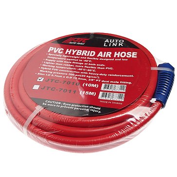 Изображение товара Шланг воздушный JTC JTC-7010, ПВХ, вн.Ø 9,7 мм, нар.Ø 15,5 мм, штуцер 3/8"PT, длина 10 м