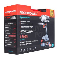 Аккумуляторный гайковерт бесщеточный ProfiPower T-500N E0185, Li-ion, 4 Ач, 500 Нм