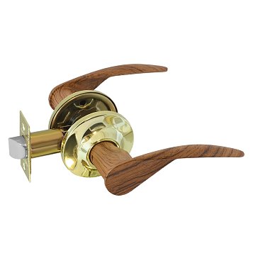 Изображение товара Ручка защелка Нора-М ТТ12 9747, нажимная для межкомнатных дверей, темное дерево/золото, 05, без запирания