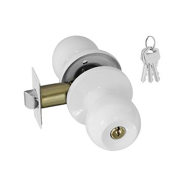 Изображение товара Ручка защелка кноб Isparus ЗШ 18817, поворотная, для межкомнатных дверей, белый, 01, ключ/фиксатор