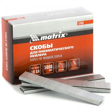 Изображение товара Скобы для пневматического степлера Matrix 18GA 57655, 5000 штук, сталь, Германия
