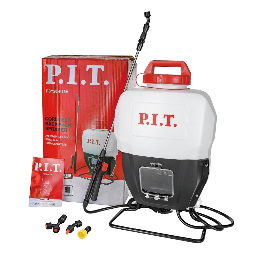 Опрыскиватель ранцевый аккумуляторный P.I.T. SOLO PSY20H-15A, 20 В, 0.3-0.45 МПа, бак 15 л, ремни, насадки