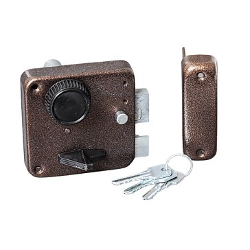 Изображение товара Накладной замок Пенза ЗНЗА-1 3572 с 6 ключами, автоматическое запирание, медный цвет