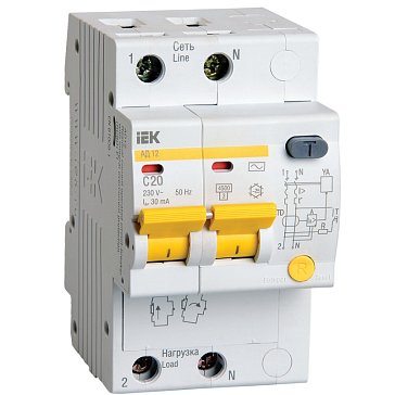 Изображение товара IEK KARAT АД12 2P MAD10 2-020-C-030 дифференциальный автомат 20 А 4 5 кА IP20 400В