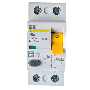 Изображение товара Выключатель дифференциального тока УЗО IEK ВД1-63 2Р MDV10-2-025-010, 25А 10мА