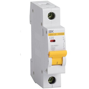 Изображение товара Автоматический выключатель IEK KARAT ВА47-29 MVA20-1-020-C, 1P C 20А 4,5кА