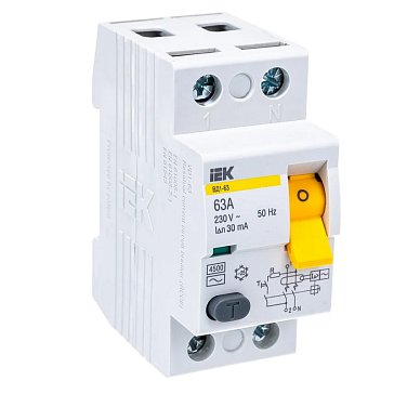 Изображение товара Выключатель дифференциального тока УЗО IEK ВД1-63 2Р MDV10-2-063-030, 63А, 30мА