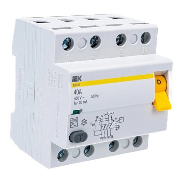 Изображение товара Выключатель дифференциального тока УЗО IEK ВД1-63 4Р MDV10-4-040-030, 40А, 30мА