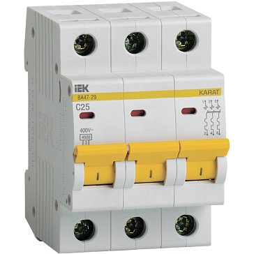 Изображение товара Автоматический выключатель IEK KARAT ВА47-29 MVA20-3-025-C, 3P C 25А 4,5кА