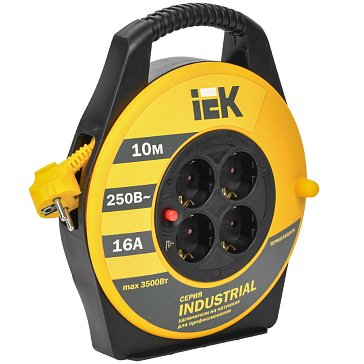 Изображение товара Удлинитель на катушке IEK WKP15-16-04-10, 4х10 м, с заземлением, 16 А, IP20, Industrial, УК10, 3х1.5, термозащита