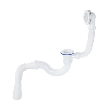 Изображение товара Сифон для ванны Unicorn S32P ИС.110579, прямоточный, 1.1/2"х40, пластиковый выпуск, с переливом, универсальный, гофротруба 40х40/50, Unicorn 