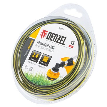 Изображение товара Леска для триммера двухкомпонентная квадратная Denzel SkyCutter 96838, 2,4ммх15м, блистер
