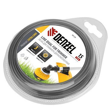 Изображение товара Леска для триммера Denzel EXTRA CORD 96129, двухкомпонентная, круглая, 3,0мм, 15 м