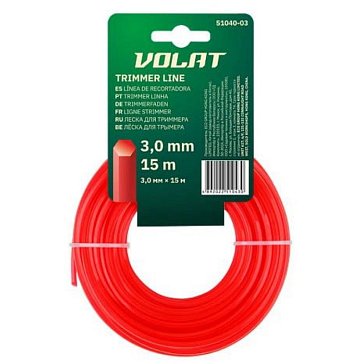 Изображение товара Леска для триммера Волат 51040-03, 3 мм 15 м, шестигранное сечение, красная