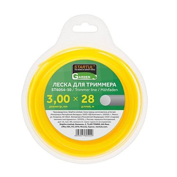 Изображение товара Леска Startul GARDEN ST6054-30 нейлон 3 мм х 28 м для триммера желтая