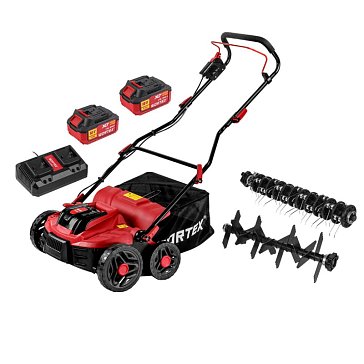 Изображение товара Аккумуляторный аэратор-скарификатор Wortex CAE 3736 ALL1 XLT SET 1334877, бесщеточный двигатель, 18В+18В, ширина 37 см